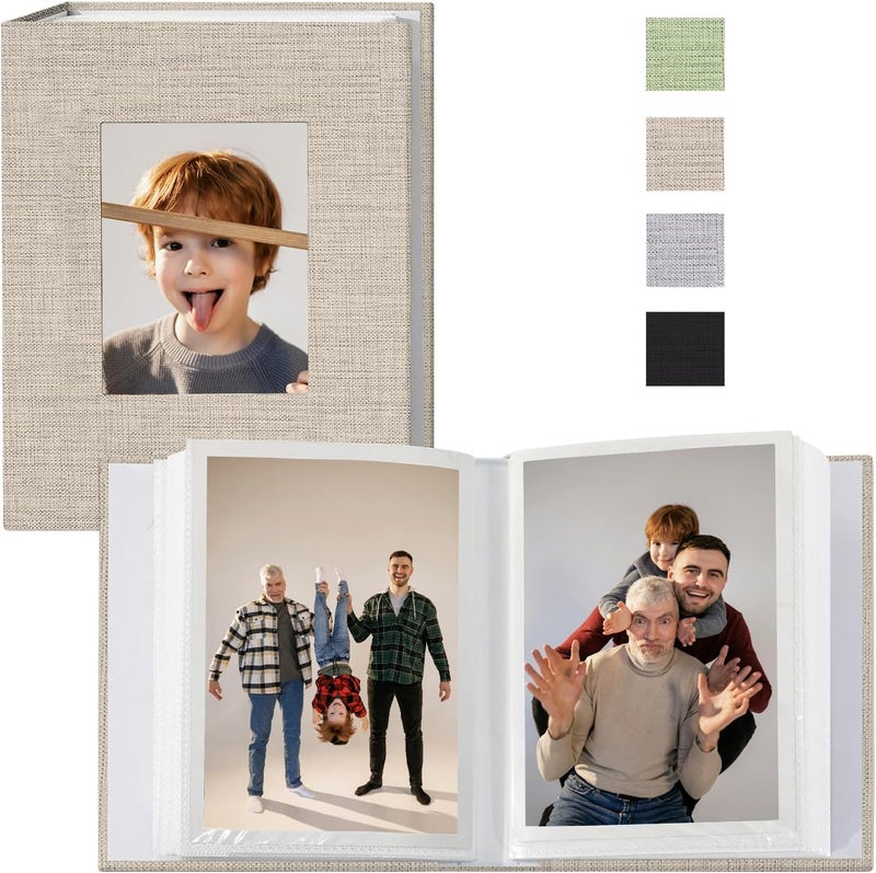 Sprsthai 4x6 Small Photo Album Photos Book, Linen Cover Photo Album, 50 Page Holds 100 Pictures, photobook for Anniversaries Vacations, Beige - Image 1